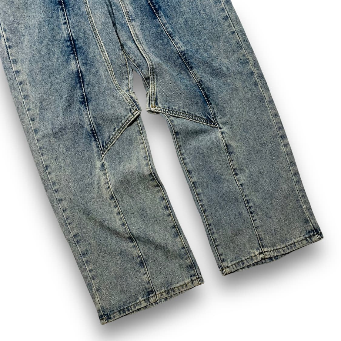 Spliced 크로스 레이어드 워싱 유니크 데님 팬츠 상품이미지3