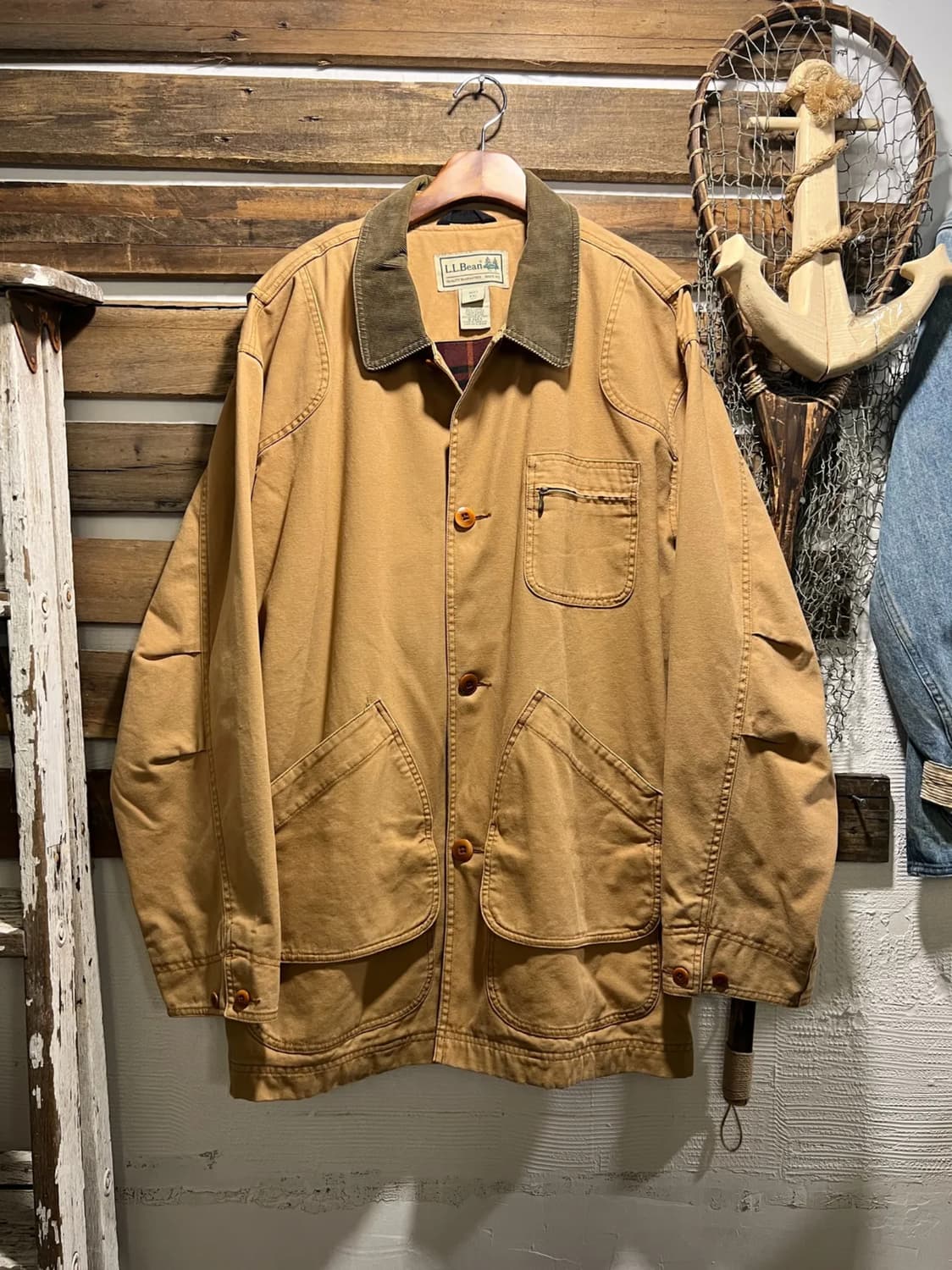 [2XL]L.L.Bean 엘엘빈 체크 라이닝 브라운 캔버스 초어 자켓 상품이미지1