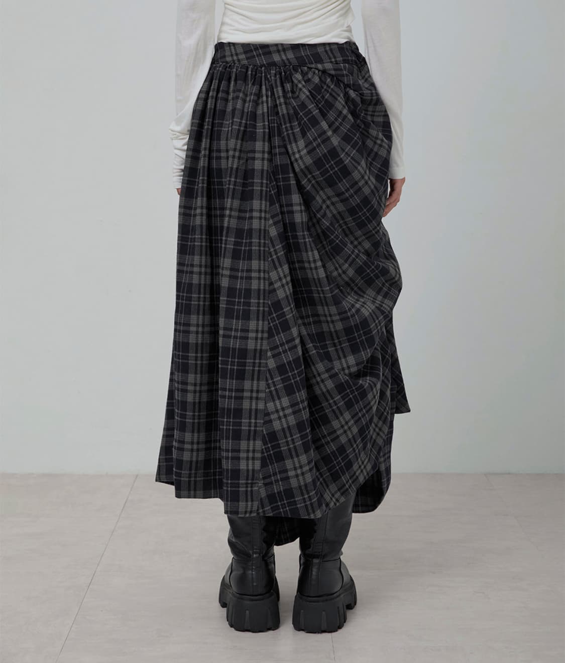 플레어업 드레이프 레이어드 체크 롱스커트 2사이즈 상품이미지1