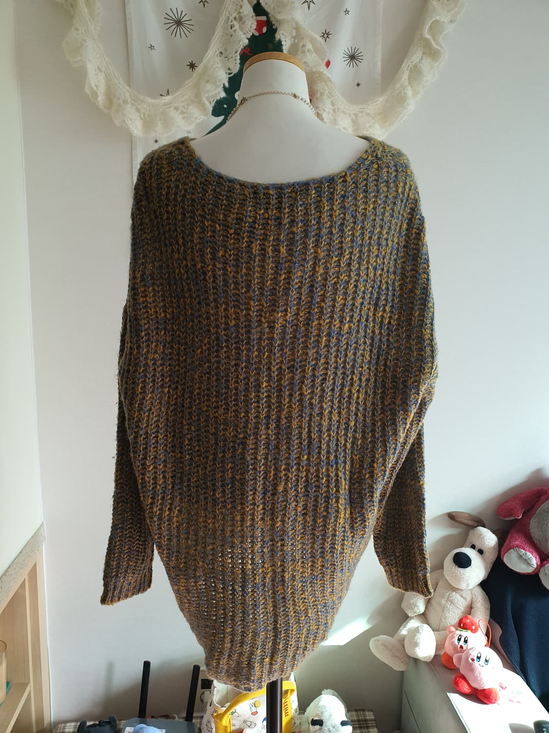 [빈티지] 오버핏 니트 스웨터 옐로우/블루 상품이미지4