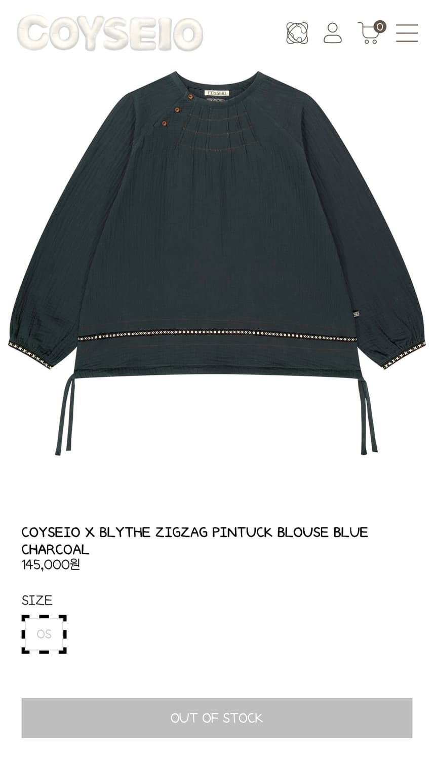 코이세이오x브라이스 지그재그 핀턱 블라우스 블루차콜 상품이미지1