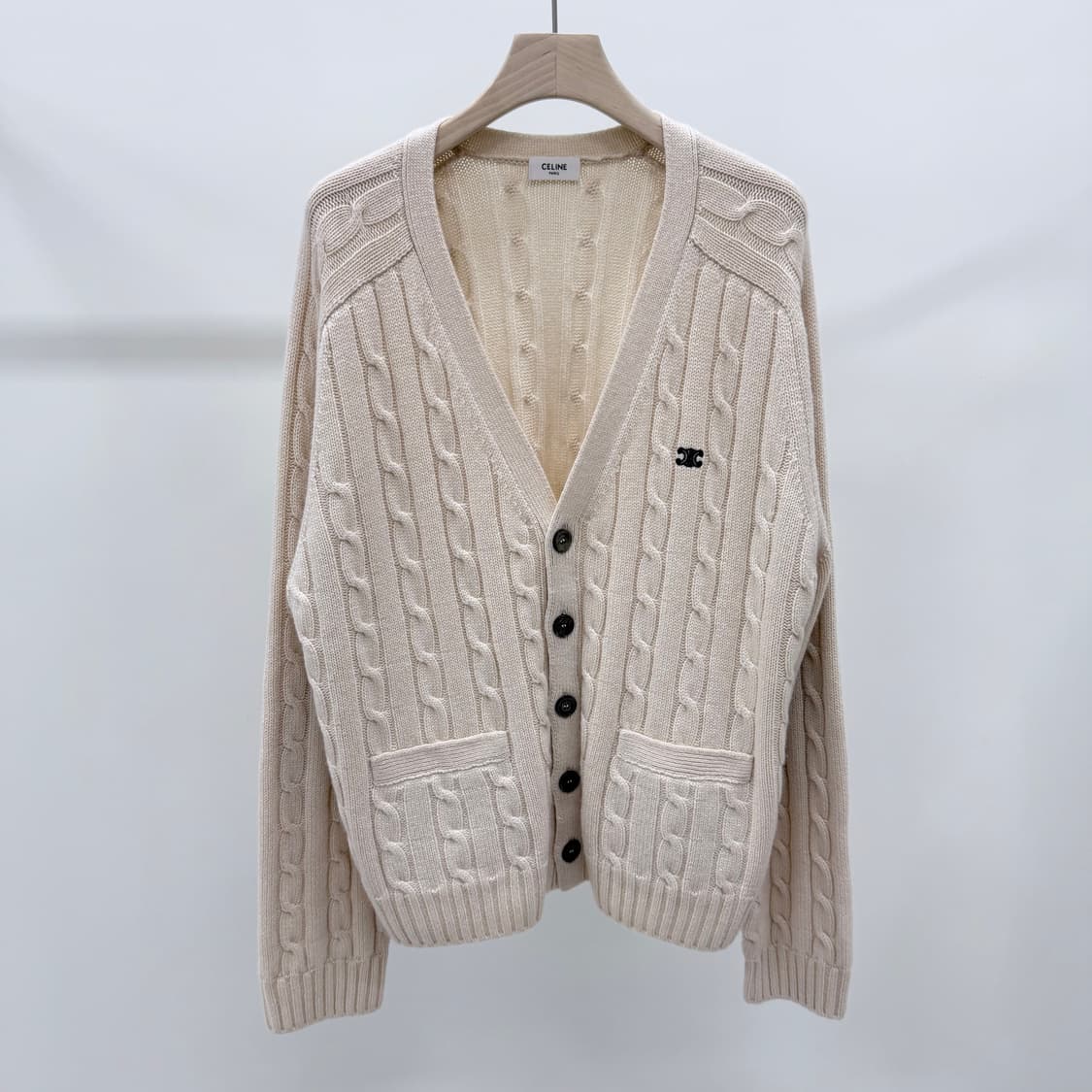 [S+급/XL] 셀린느 트리오페 캐시미어 케이블 니트 가디건 아이보리 상품이미지1