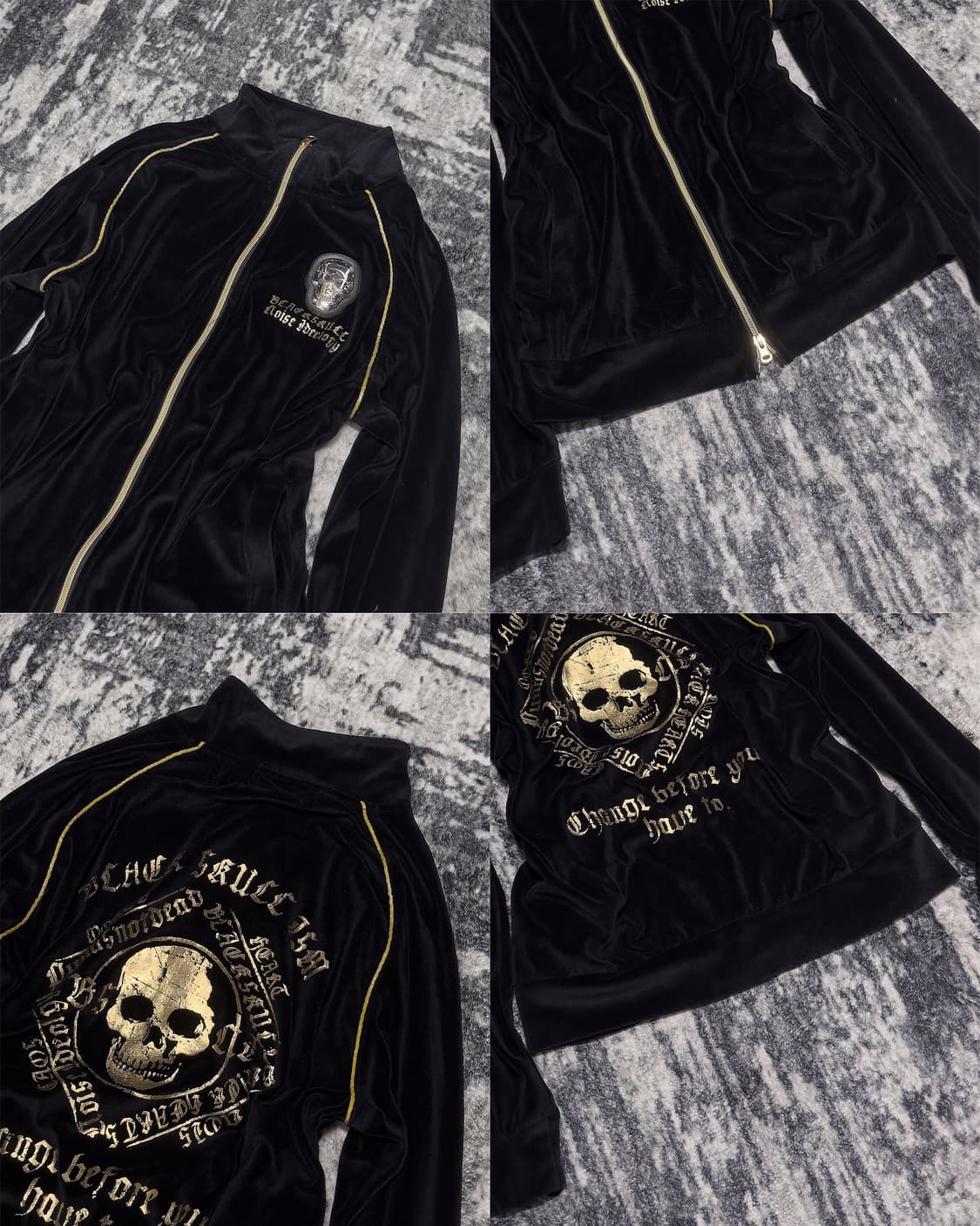 {Dia Star} Gold Skull Velvet Jacket 상품이미지4