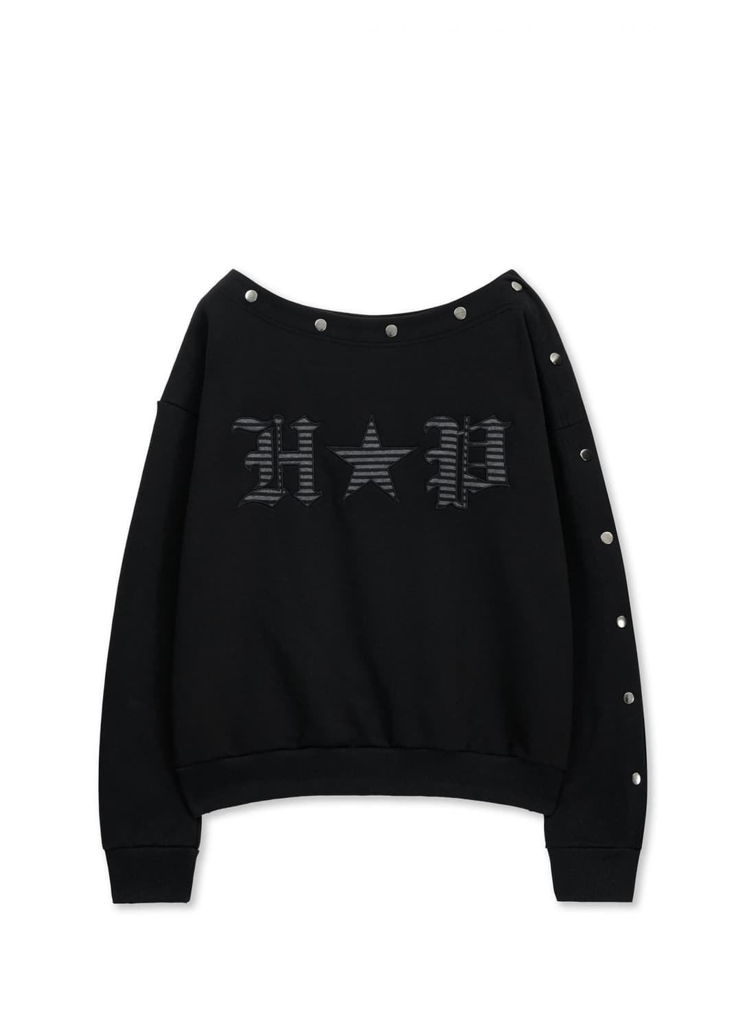 헬레네파리스 스트라이프 아플리케 오버핏 스냅 스웻셔츠 [블랙] 상품이미지3