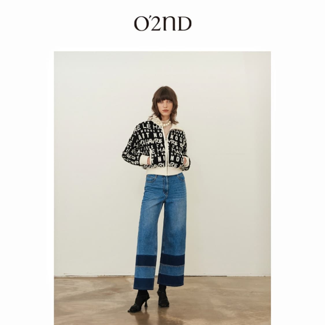 오즈세컨 2024 부클 레터링 집업 니트 가디건 상품이미지2