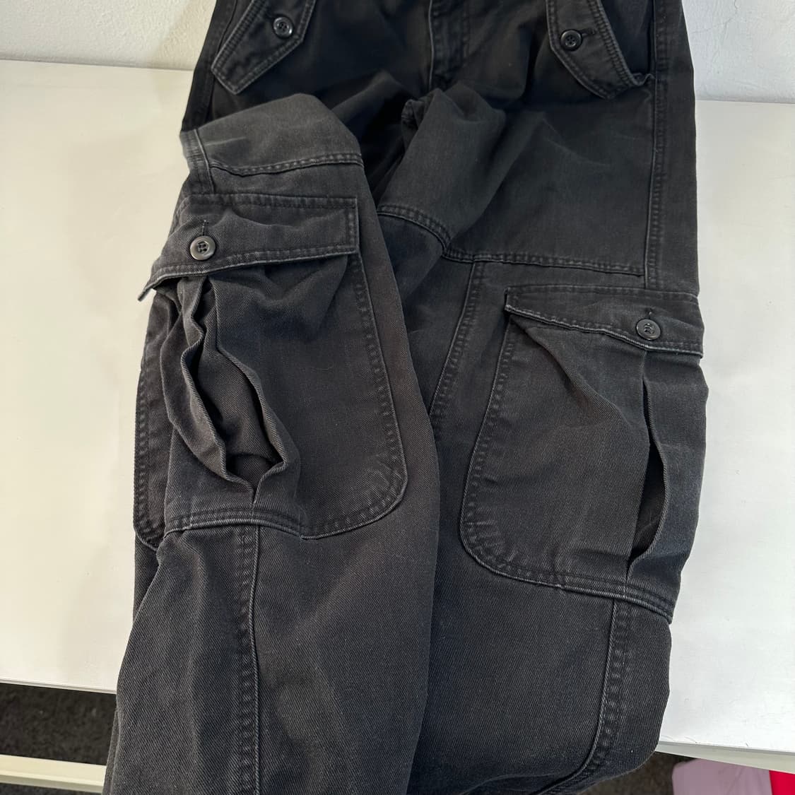우먼M OOTJ 블랙 빈티지워시드 와이드핏 카고 데님팬츠 상품이미지2