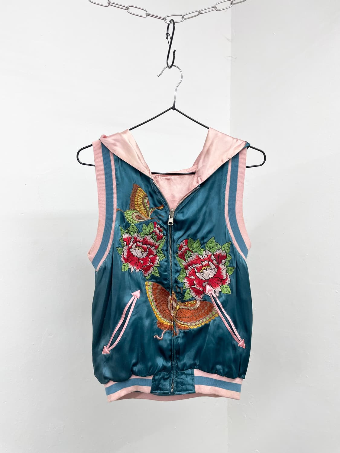 JPN 새틴 오리엔탈 자수 후드 베스트 스카잔*레어 상품이미지7