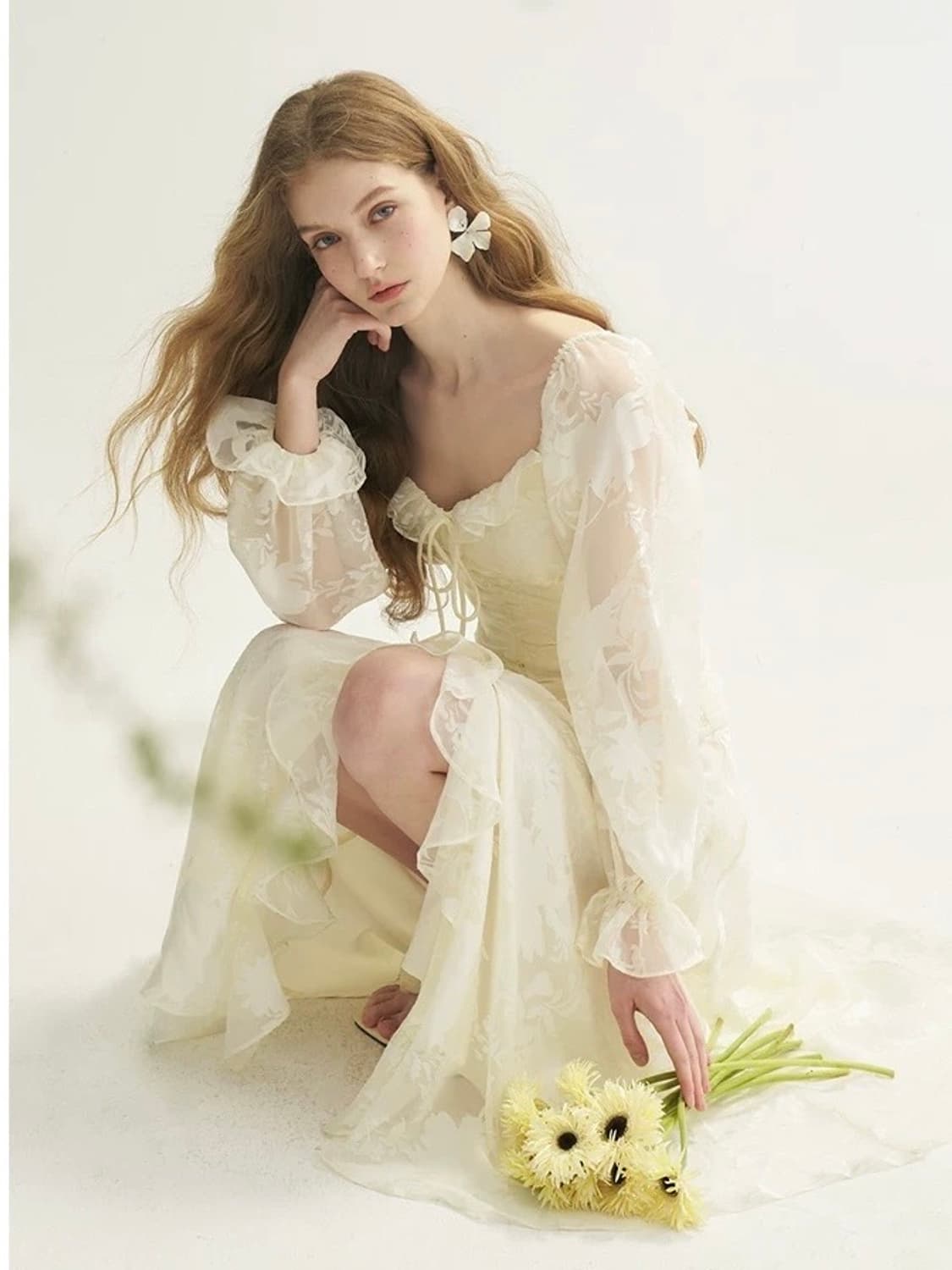 [M] 신스덴 아이보리 롱 쉬폰 원피스 상품이미지3