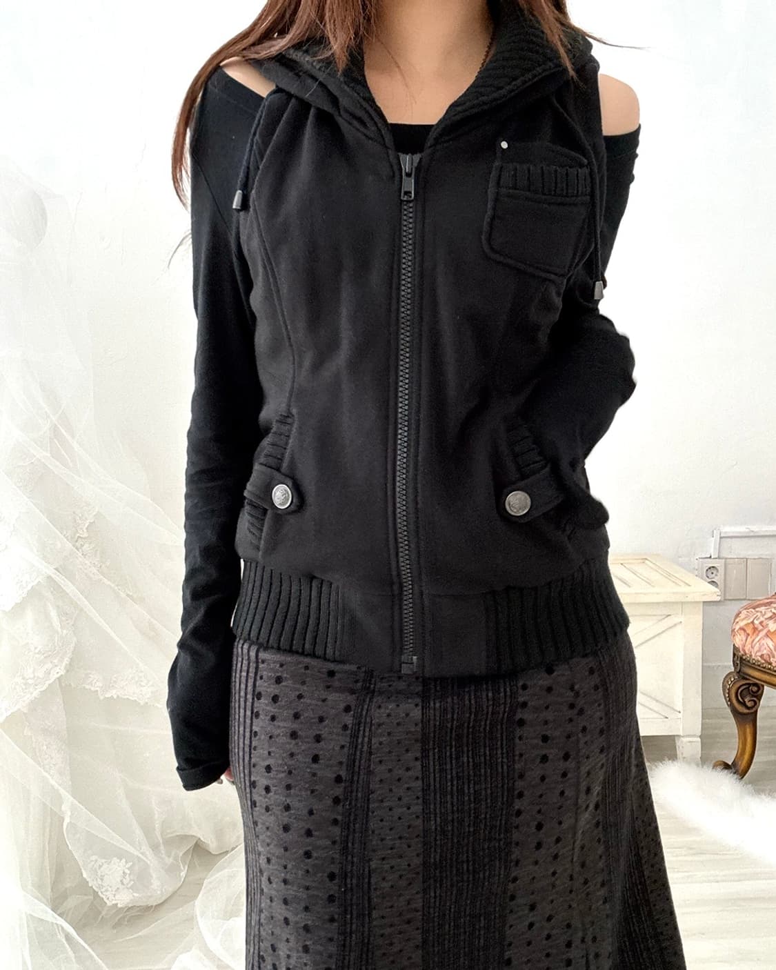 Black zip-up vest 상품이미지5