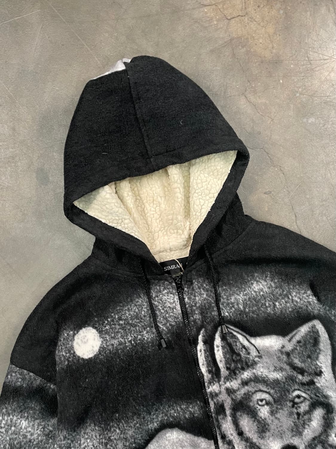 빈티지 울프 아트 플리스 후드 자켓 상품이미지3