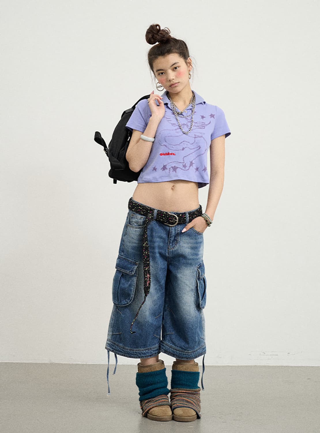 String Hem Washed Denim Shorts 상품이미지3