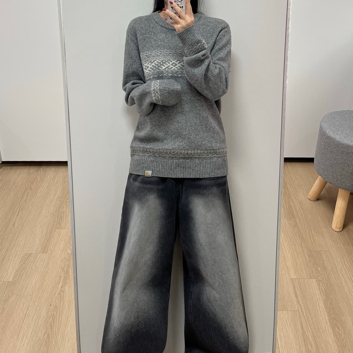 칼하트 노르딕 패턴 그레이 울 니트 상품이미지1