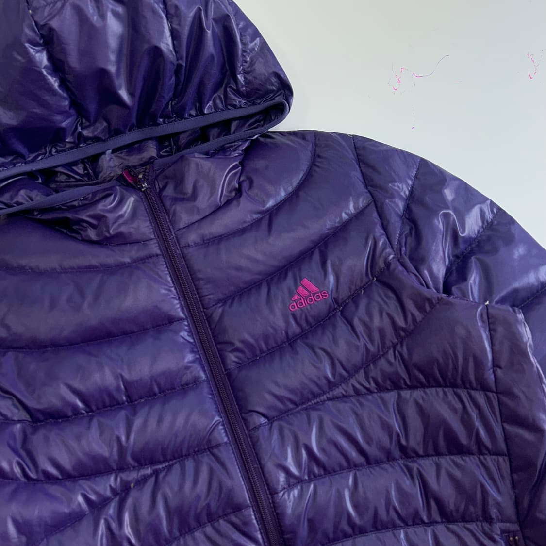 Adidas 아디다스 핑크 삼각로고 퍼플 경량패딩 상품이미지4