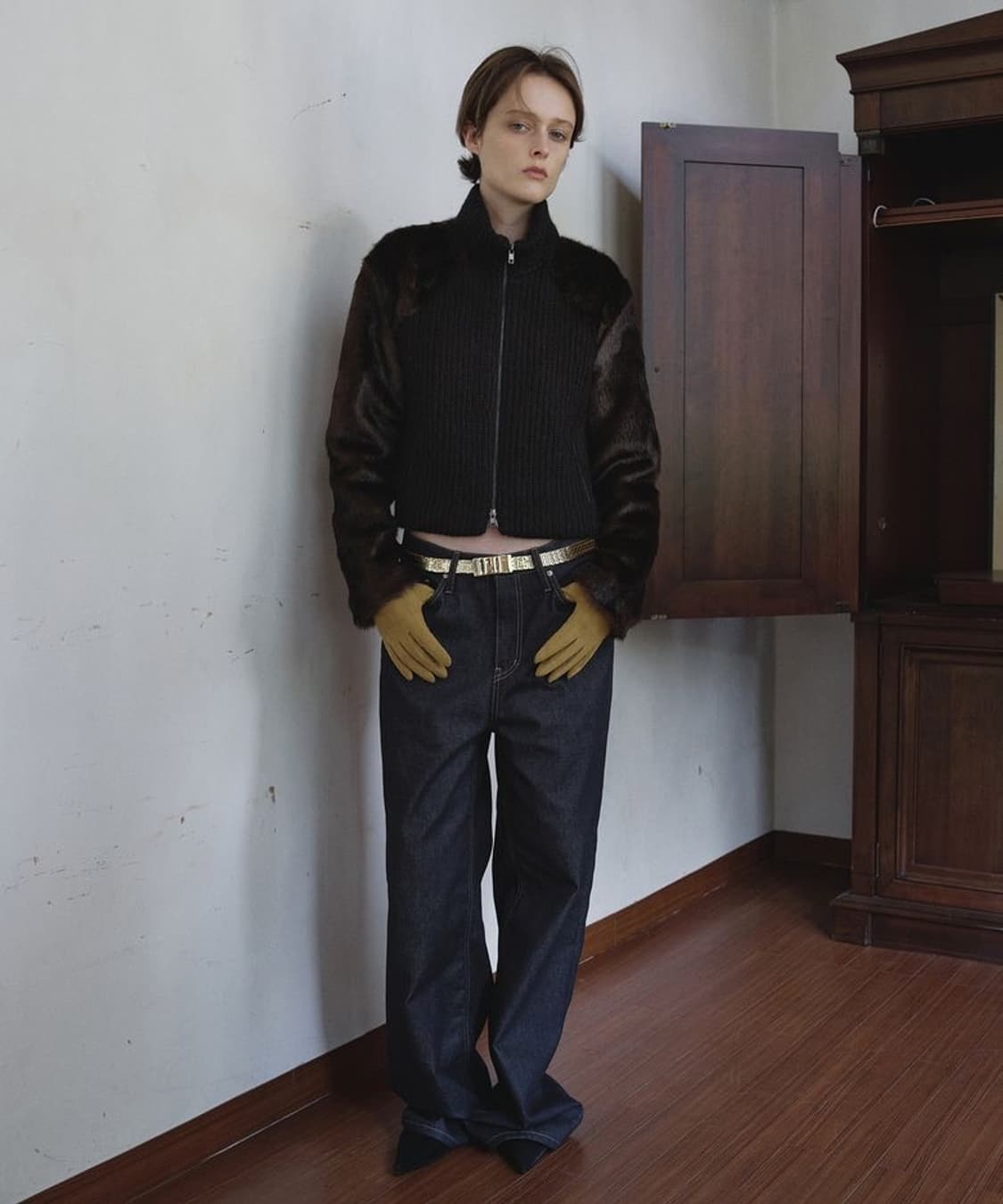 오버듀플레어 퍼 콤비 울니트 자켓 상품이미지3