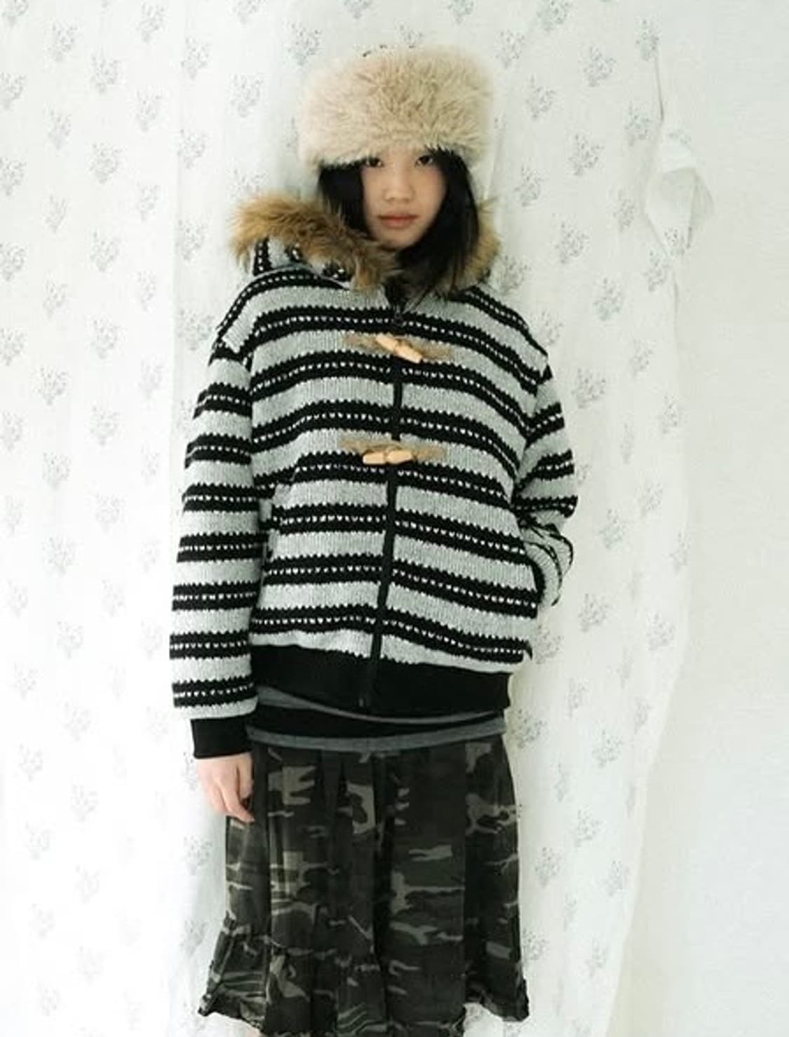 인앤양 니트 후드 자켓 스트라이프 상품이미지1