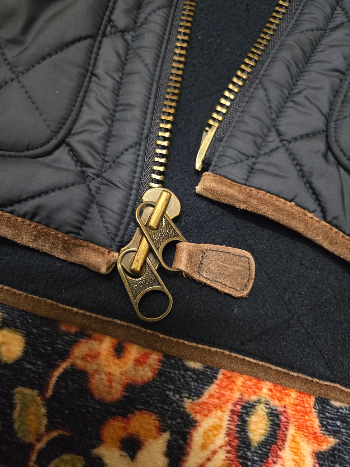 폴로 랄프로렌 레더 트리밍 퀼팅 자켓 네이비 (L) 상품이미지9