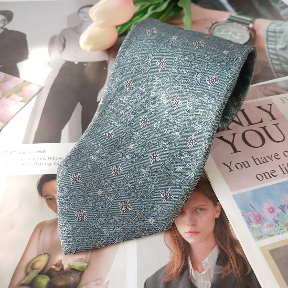 니나리치 실크 그린 패턴 넥타이 10cm A등급 A19427
 상품이미지2