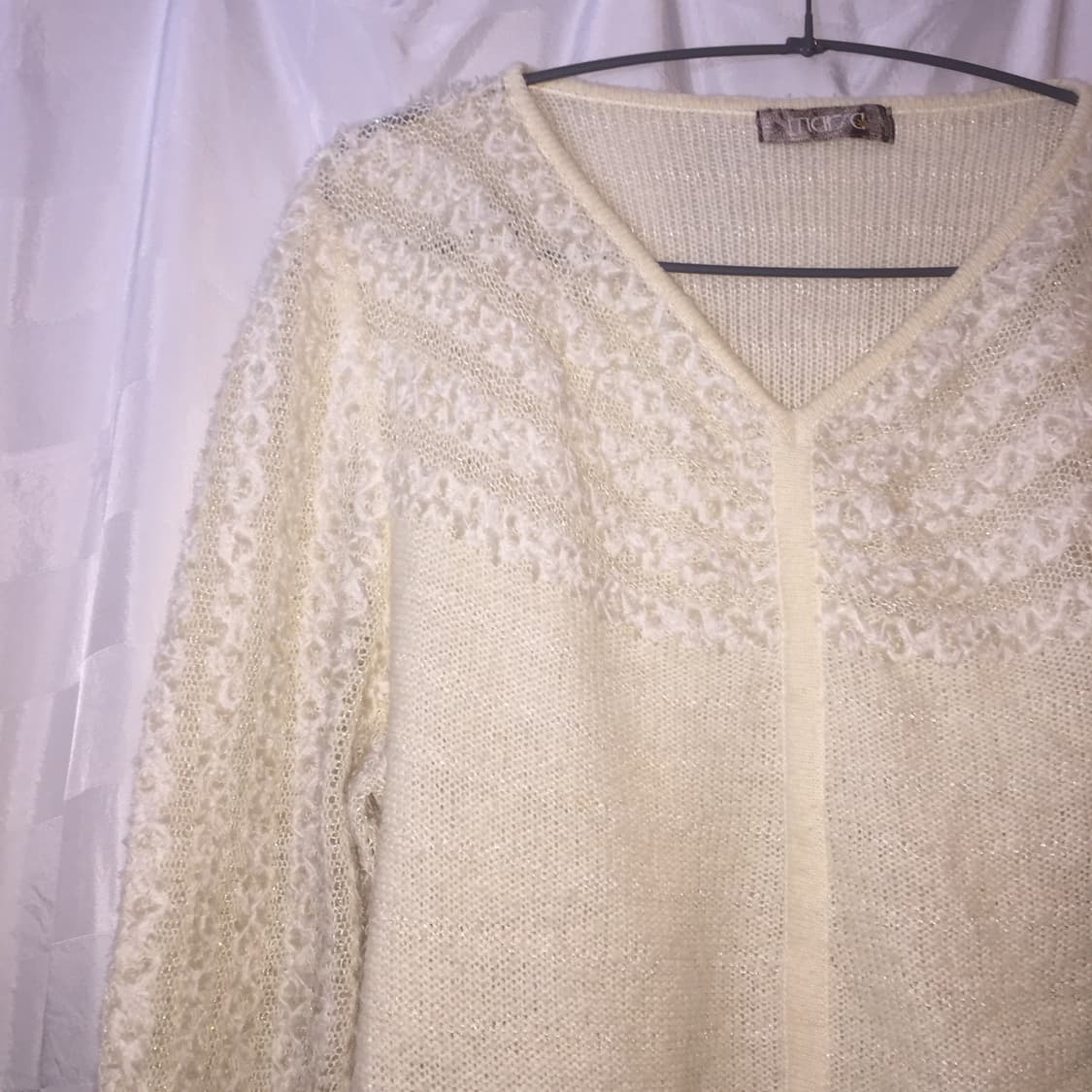 JPN Vintage 모리걸 히메갸루 글리터 레이스 브이넥 니트 상품이미지2