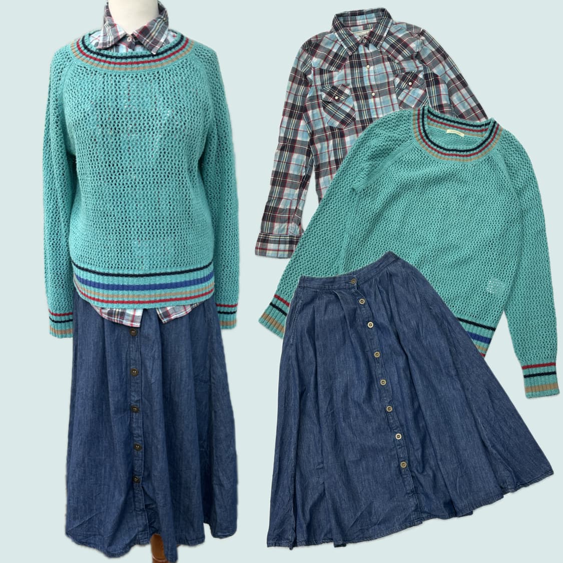 🌈하구미의 무지개 코디세트 🌈 데코라 괴짜룩 그런지 셔츠 체크 니트 상품이미지2