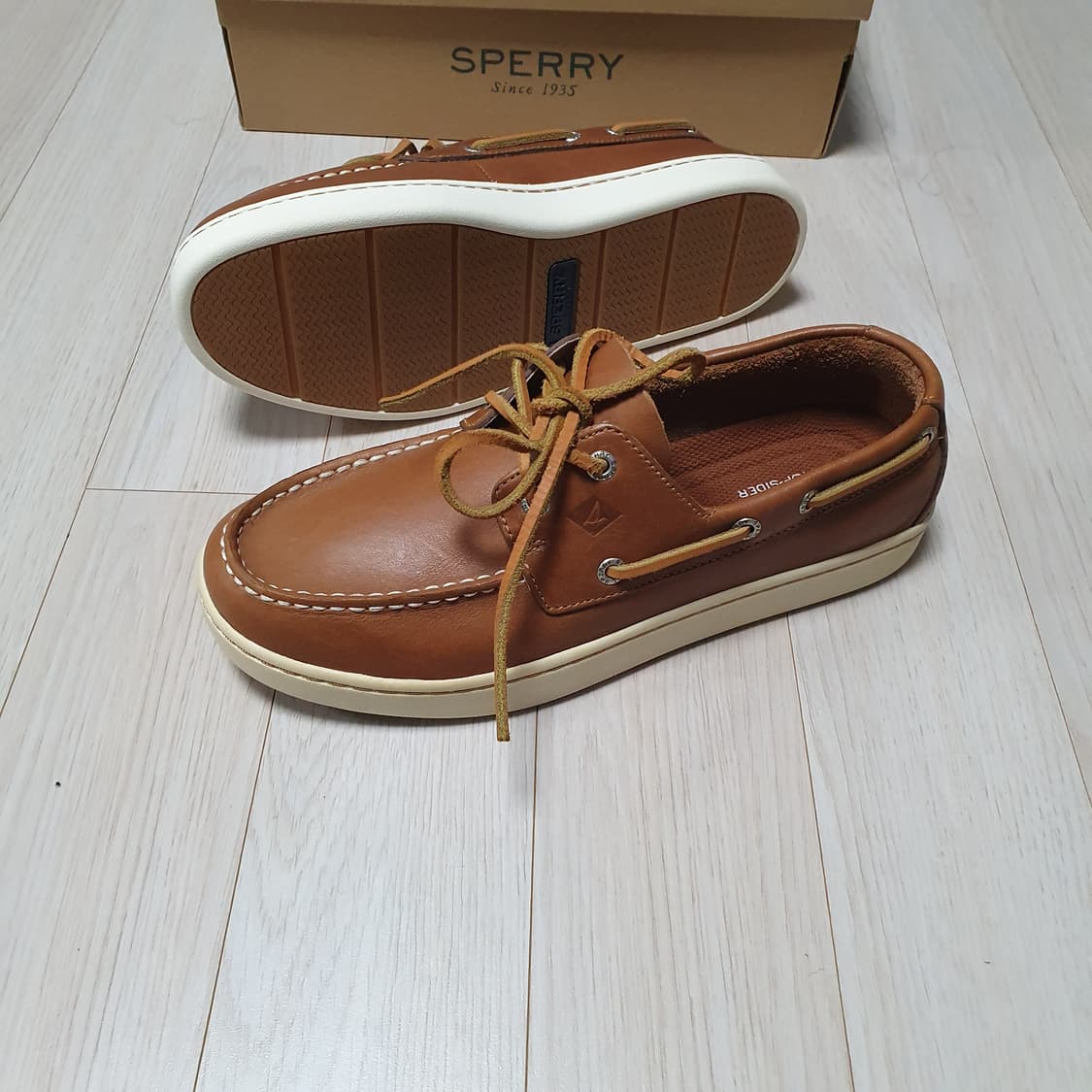 새제품265) 스페리 보트슈즈 구두 로퍼 천연가죽 탄 브라운 Cup 상품이미지5