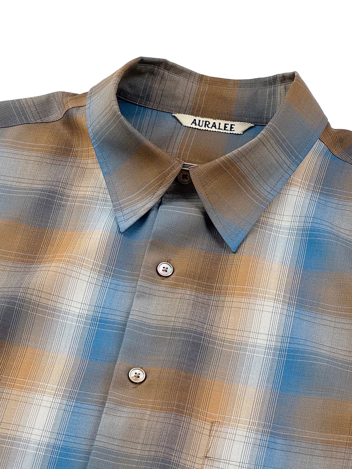 오라리 슈퍼 라이트 울 체크 셔츠 블루 브라운 체크 상품이미지4
