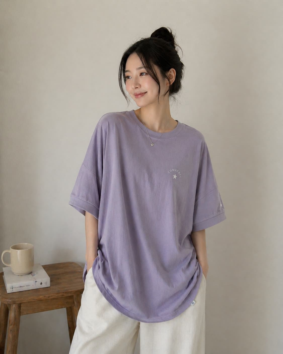 [L] 컨버스(CONVERSE) 가오리핏 티셔츠 라벤더 상품이미지1