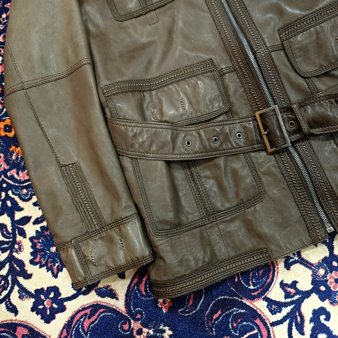 레노마(renoma) 브라운 램스킨 벨티드 가죽자켓 L size 상품이미지3