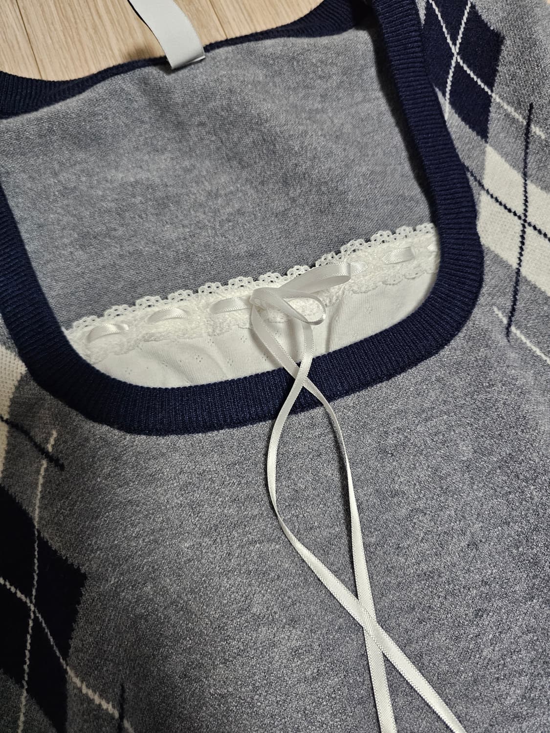 리본 아가일 니트 m~L 상품이미지4