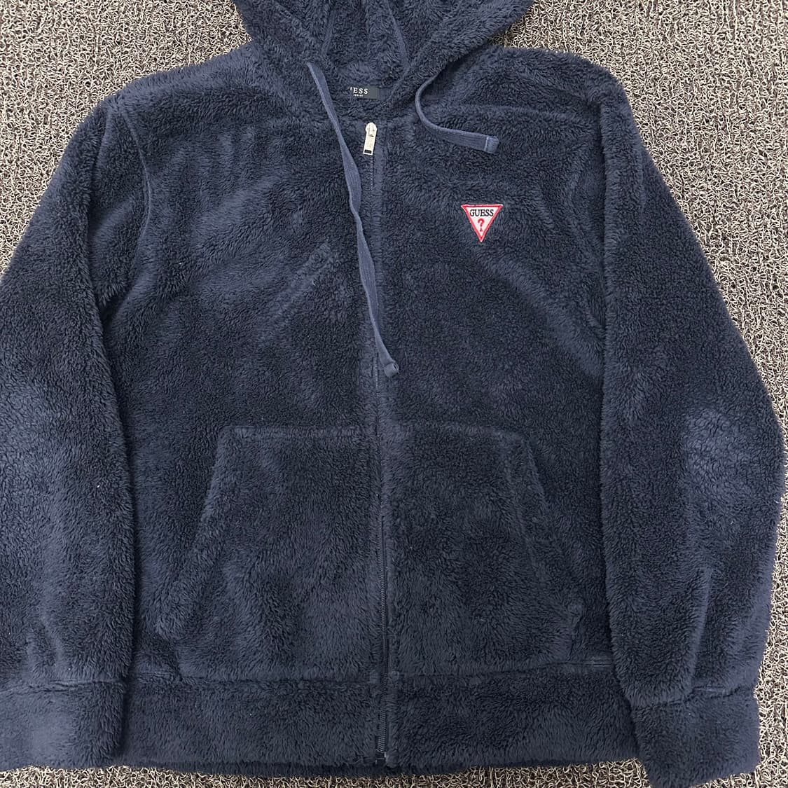 GUESS 게스 뽀글이 털 후리스 후드 자켓 네이비 L 상품이미지3