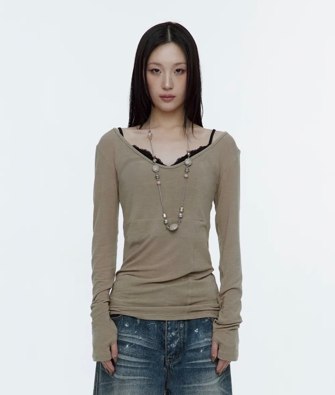 크로스라인 슬림 탑 카키브라운 M 상품이미지1