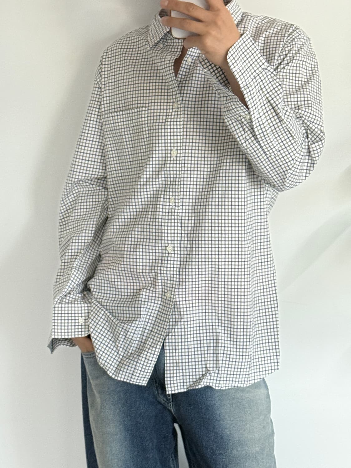 새상품급 유니클로 셔츠 그린체크 상품이미지3