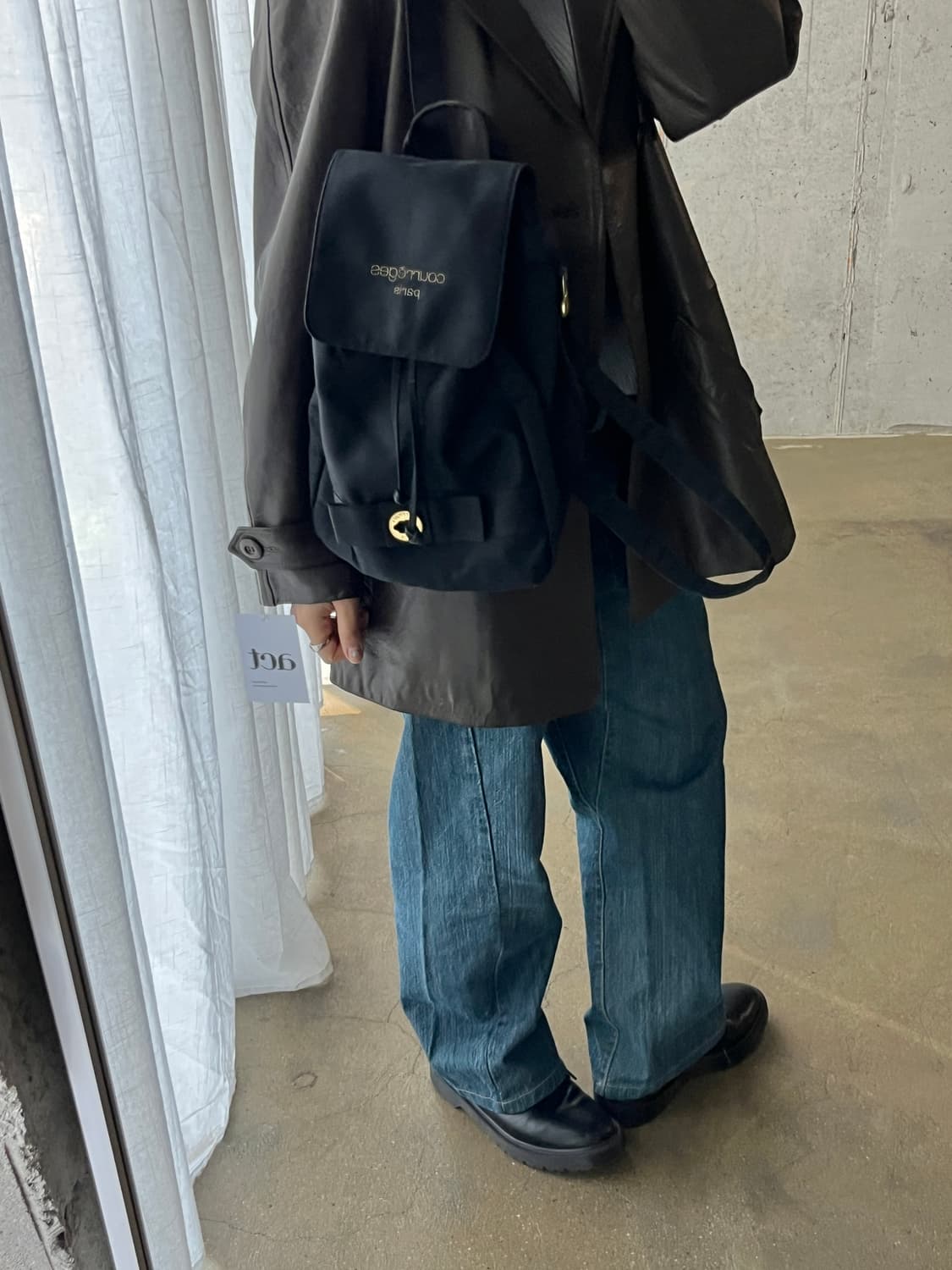 90s Courreges 꾸레쥬 로고 나일론 백팩 블랙 상품이미지5