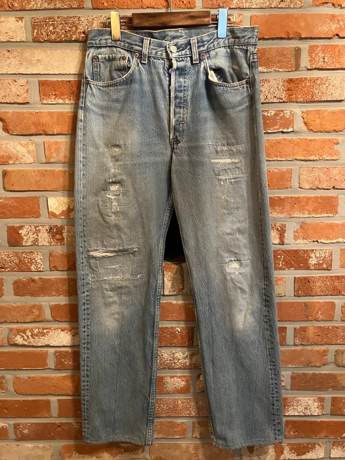 80s USA 빈티지 리바이스 501 데미지 데님 팬츠 상품이미지2