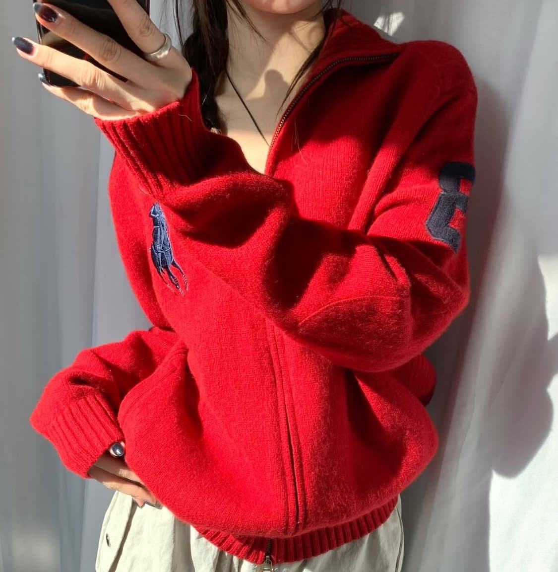 폴로 빅포니 니트집업 레드 상품이미지2