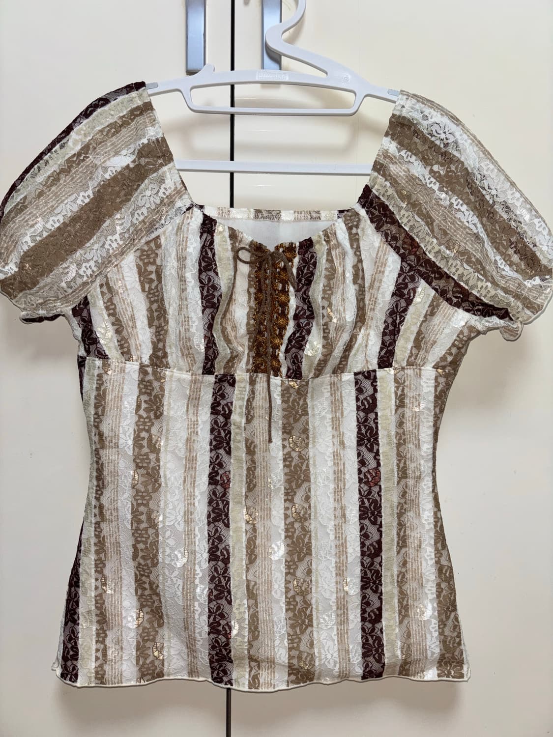 빈티지 브라운 레이스 투웨이 블라우스 상품이미지1