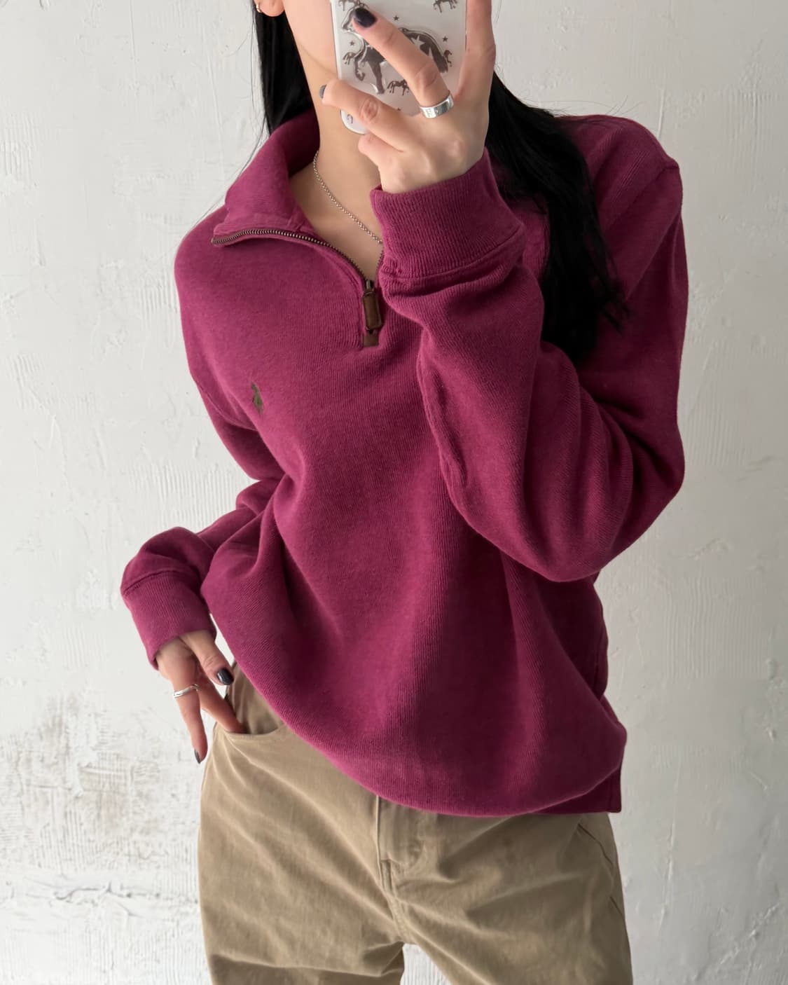 Polo 폴로 랄프로렌 신형 마젠타컬러 코튼 하프집업 상품이미지1