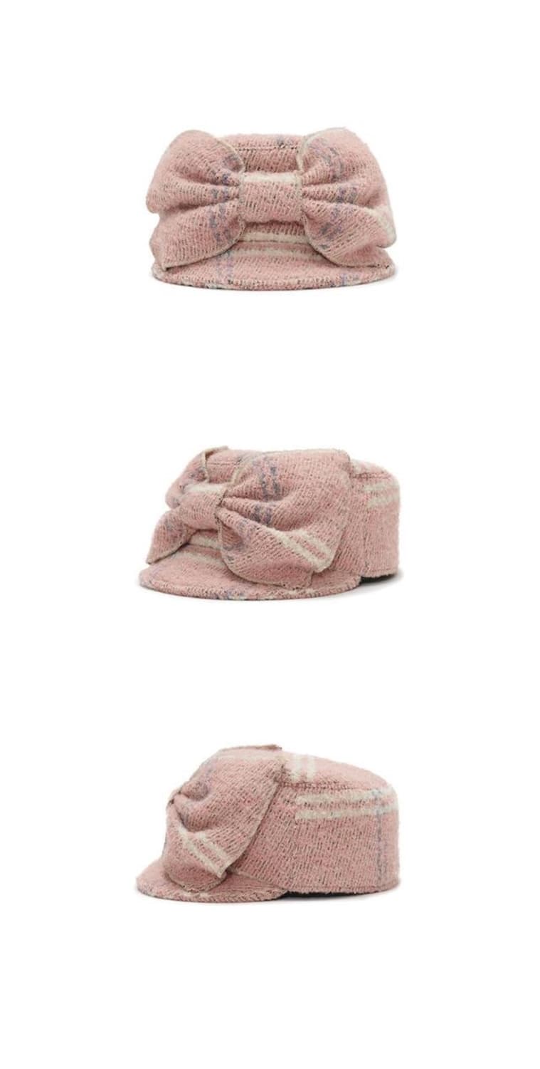 어썸니즈 벨보이 리본캡 체크핑크 울모자분홍아가일비니트터번셔링헤어밴드볼캠프 상품이미지7