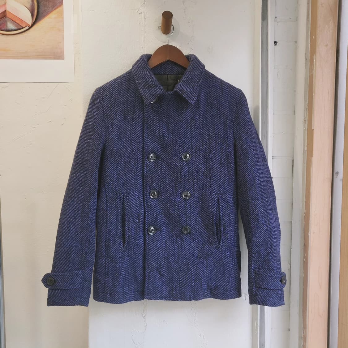 FUGA 블루 헤링본 누빔 피코트 상품이미지1