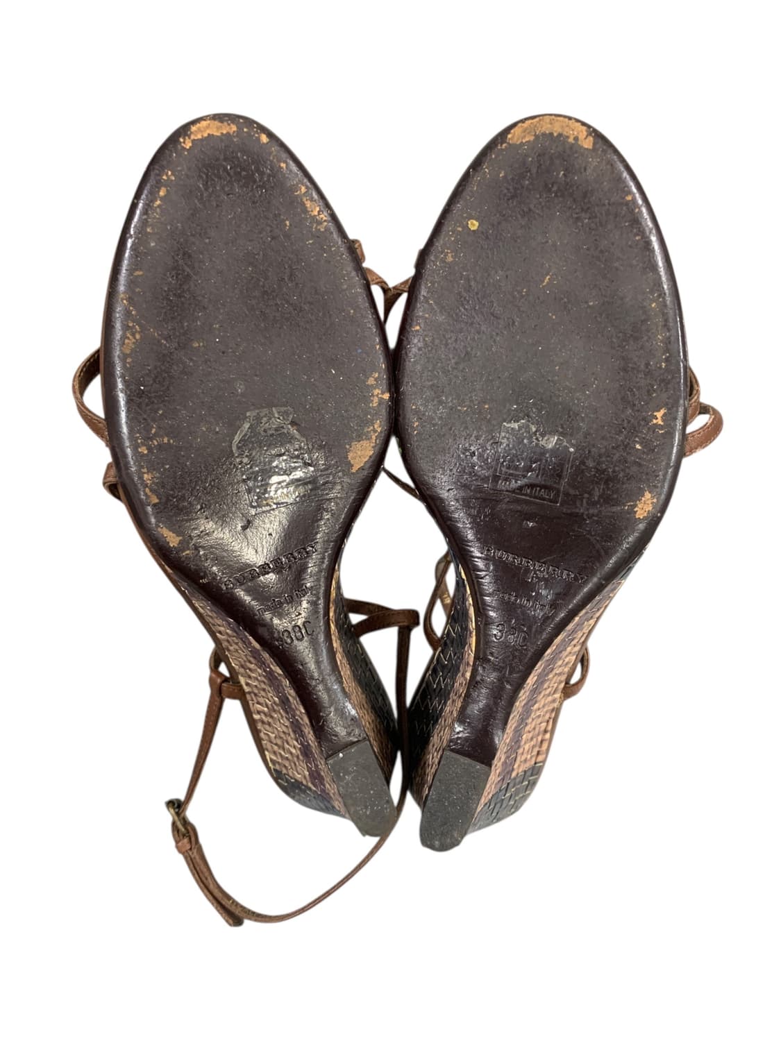 버버리 가죽 스트랩 웨지 샌들 브라운 38(240) 상품이미지6