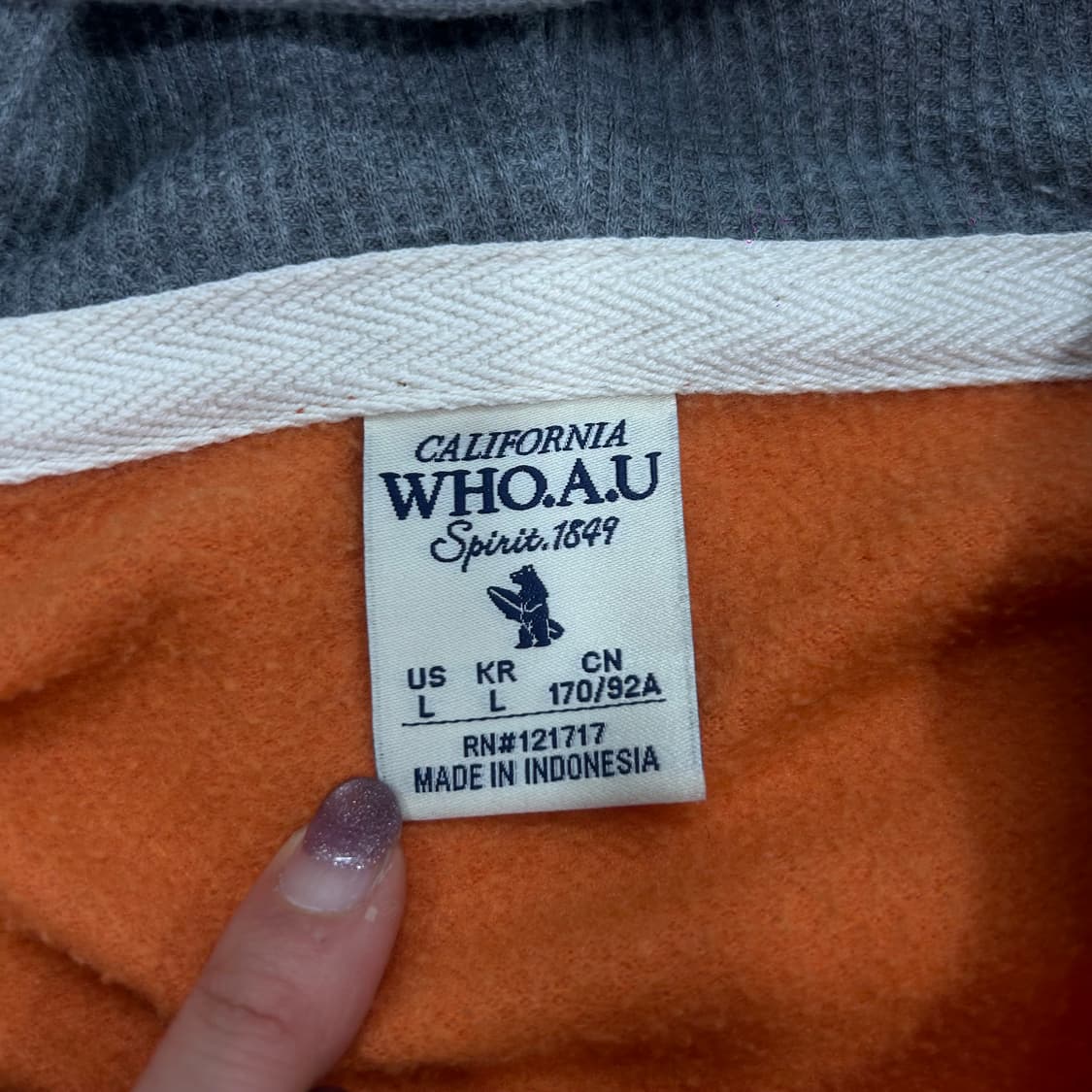 Who.a.u 후아유 아이보리 스펠아웃 로고 오렌지 후드집업 상품이미지5