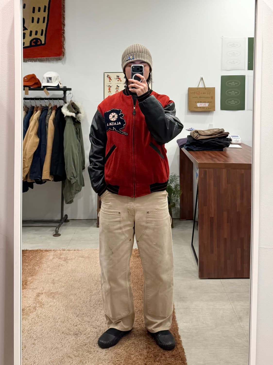 90s Trader Bay 빈티지 ALASKA 리얼레더 울 바시티 자켓 상품이미지2