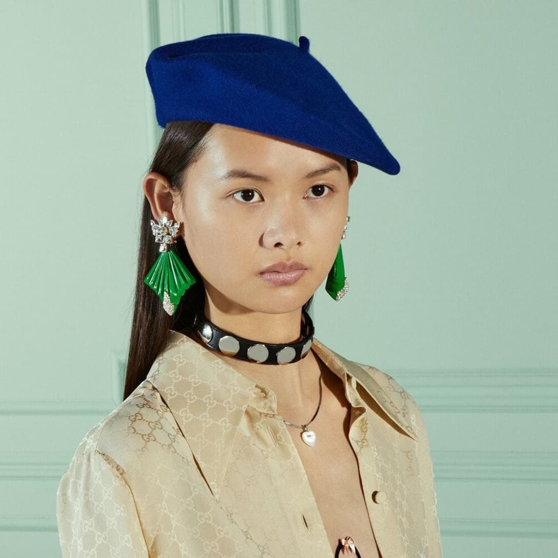 새상품 구찌 GG 로고 울 펠트 베레모 모자 블루 상품이미지2