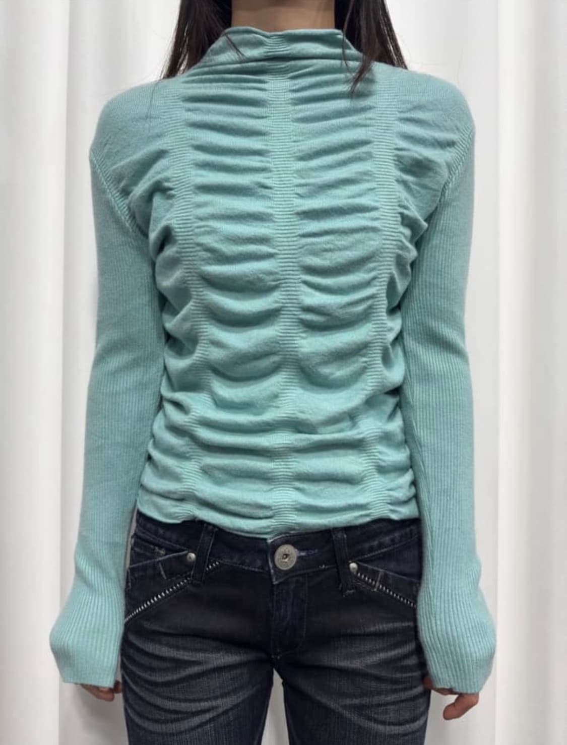 빈티지 디자인 민트 넥 니트 상품이미지1