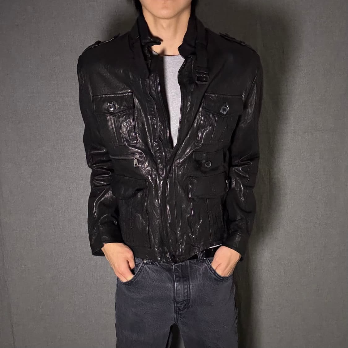 양가죽 포켓 디테일 레더 자켓 상품이미지5