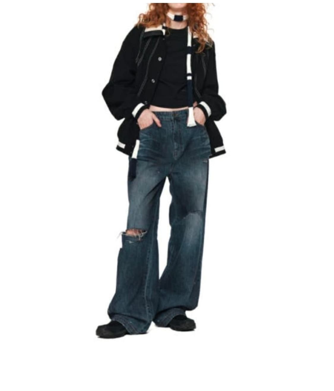 여성 M 마뗑킴 헤비 워시드 데미지 데님 청바지 상품이미지1