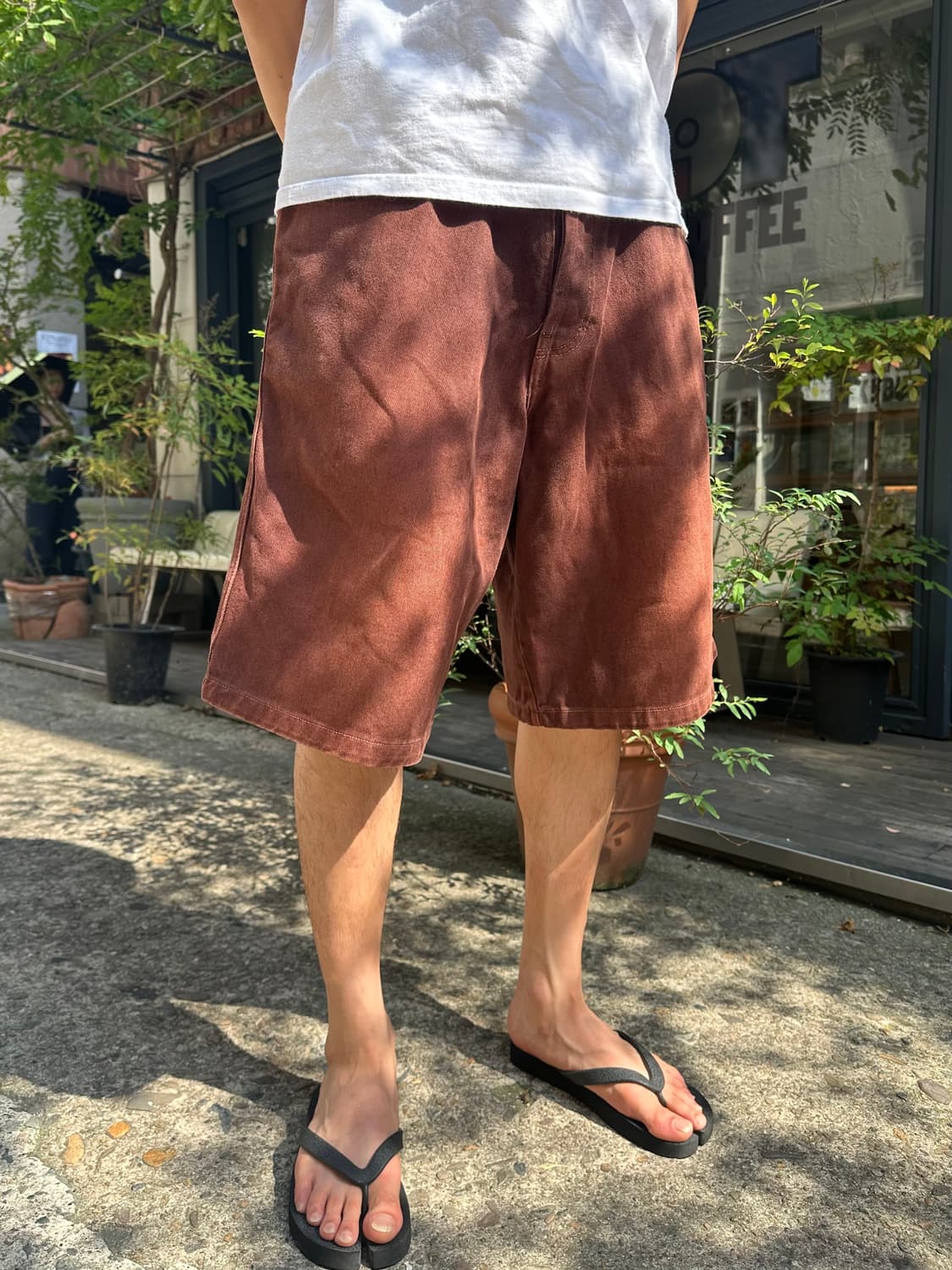 Prime brown denim washed bermuda pants 상품이미지1