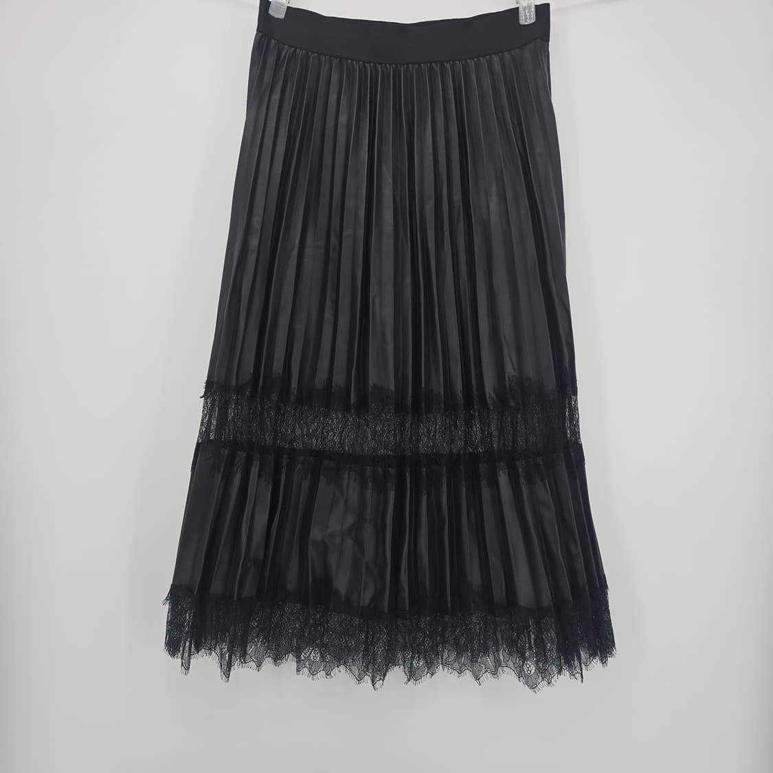 자라 블랙 레더 레이스 플리츠 롱 스커트 M 상품이미지2