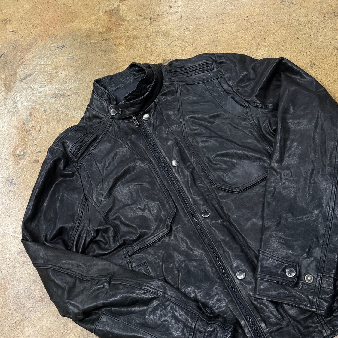 [정품/M] 게스 블랙 레더 라이더 자켓 가죽자켓 b10 상품이미지1