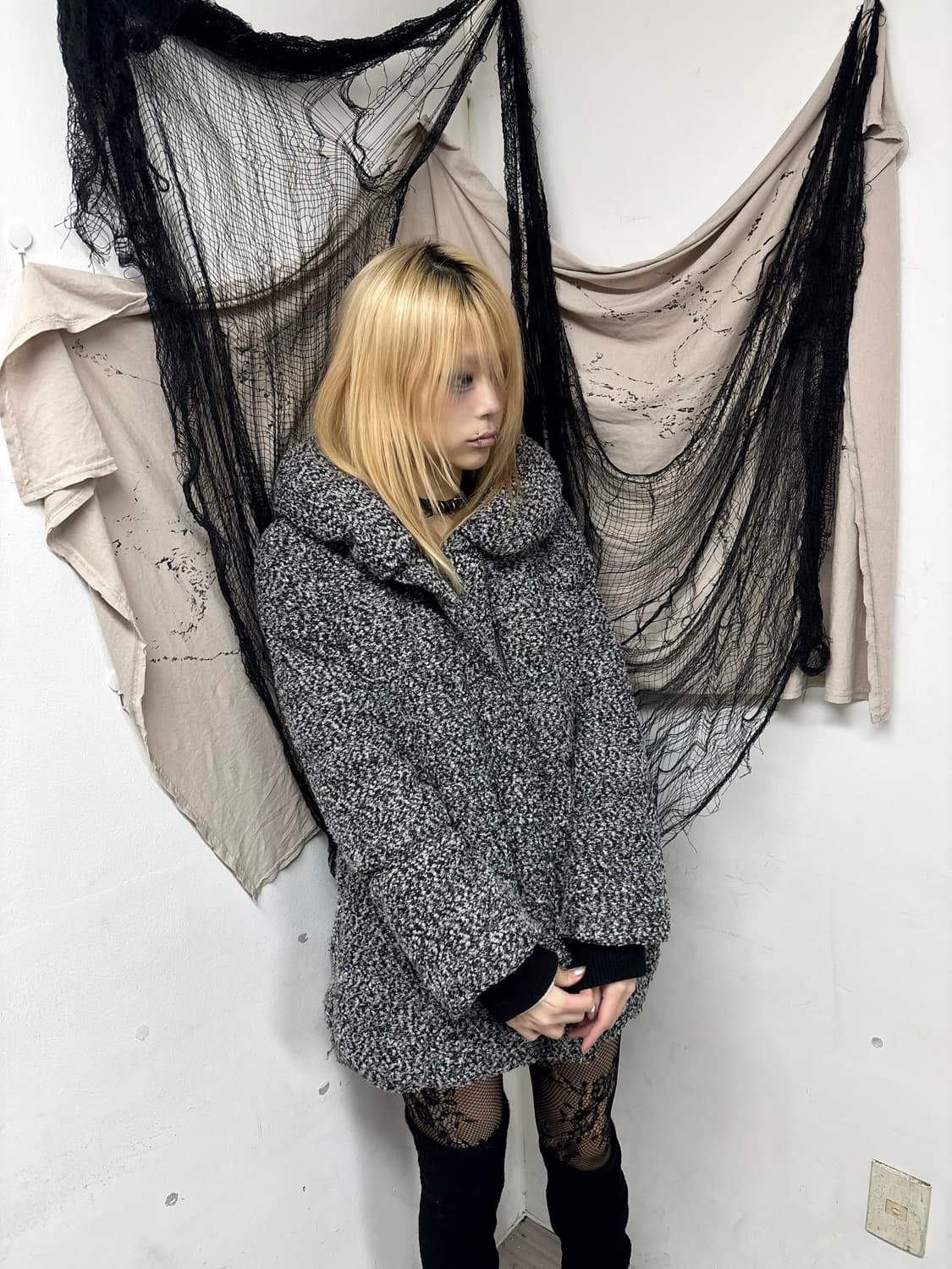 [Heather]Y2K Black&Grey Long Padding 상품이미지1