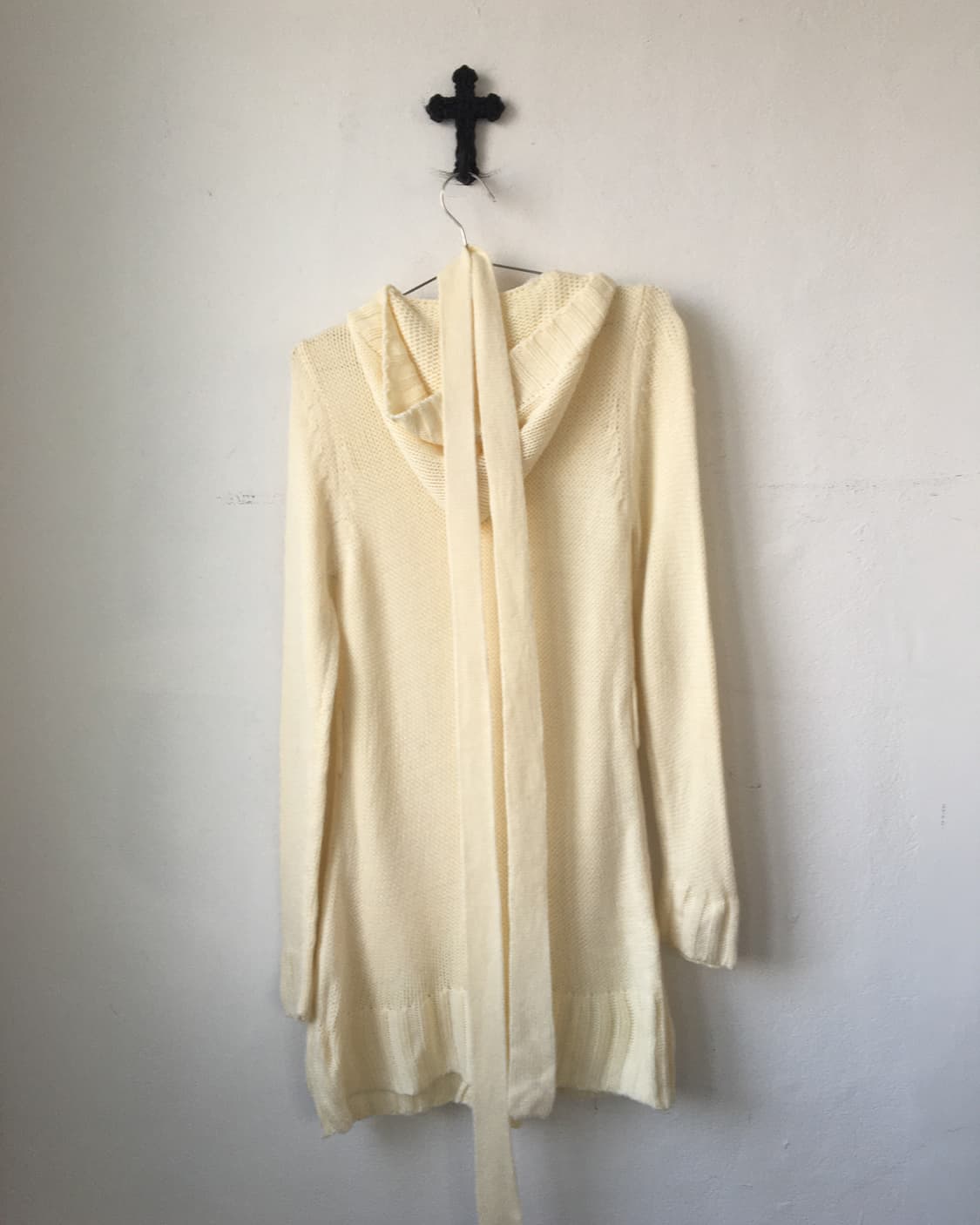 Belted knit hood long cardigan 상품이미지3